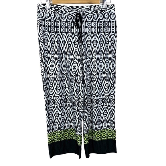 Apt 9 Black White Green Cropped Capri Pants Stretch Medium Pull On Elastic Waist - Picture 1 of 10